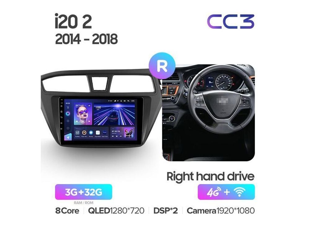 Магнитола Teyes CC3 3-32 Hyundai i20 2 II GB (правый руль) 9.0&quot;