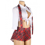 Ролевой костюм "Шаловливая студентка" (XL-2XL, рубашка, галстук, юбка-шорты с доступом)