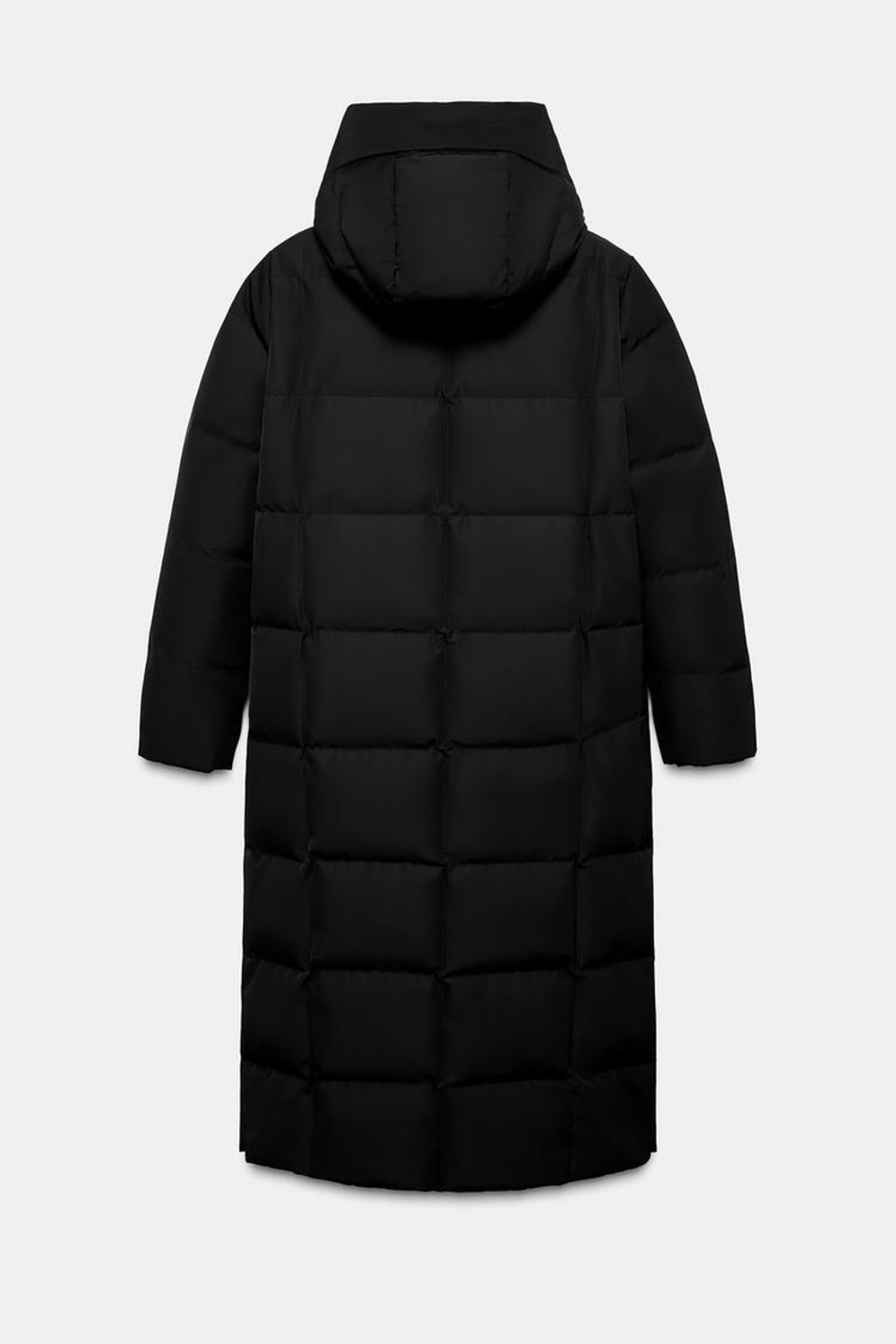 ZARA ДЛИННЫЙ ПУХОВИК С КАПЮШОНОМ WATER REPELLENT WINDPROOF, ЧЕРНЫЙ