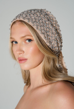 Платок на голову из страз, бежевый