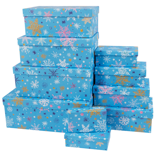 Коробка, прямоугольная "Волшебные снежинки" Голубой, 26*17,5*11 см