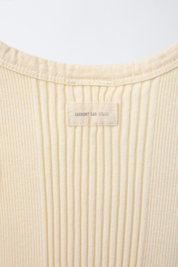 ZARA ТОП В РУБЧИК С НАШИВКОЙ, ЖЕЛТЫЙ