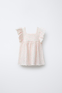 ZARA БЛУЗА ИЗ РЕЛЬЕФНОЙ ТКАНИ С ВОЛАНАМИ, ЭКРЮ