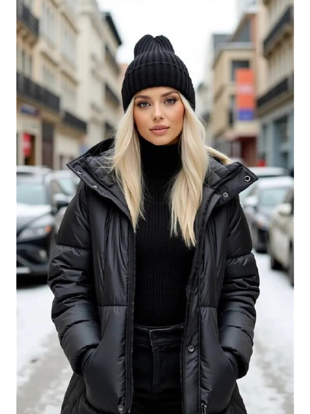 шапка вязаная теплая зимняя с отворотом стильная