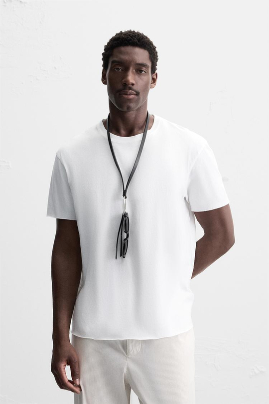 ZARA ФУТБОЛКА С НЕРОВНОЙ НИЖНЕЙ КРОМКОЙ, БЕЛЫЙ