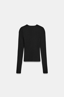 ZARA ТОП В РУБЧИК С ДЛИННЫМИ РУКАВАМИ, ЧЕРНЫЙ