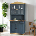 Шкаф витрина 90х39х192, Лена, стеклянная, трехдверный, массив сосны, буфет для кухни, для посуды, серый, Dipriz