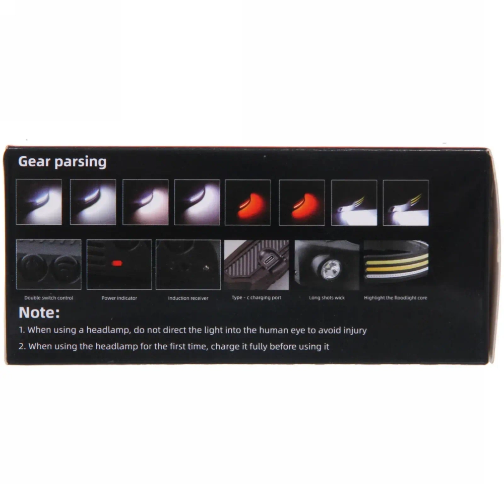 Фонарь налобный светодиодный 1COB + 1W 6 режимов. аккумуляторная батарея 800mAh, USB