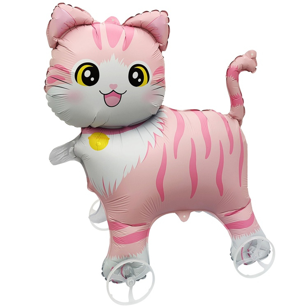 Шар Фольгированный Каталка Котик девочка (Розовый)