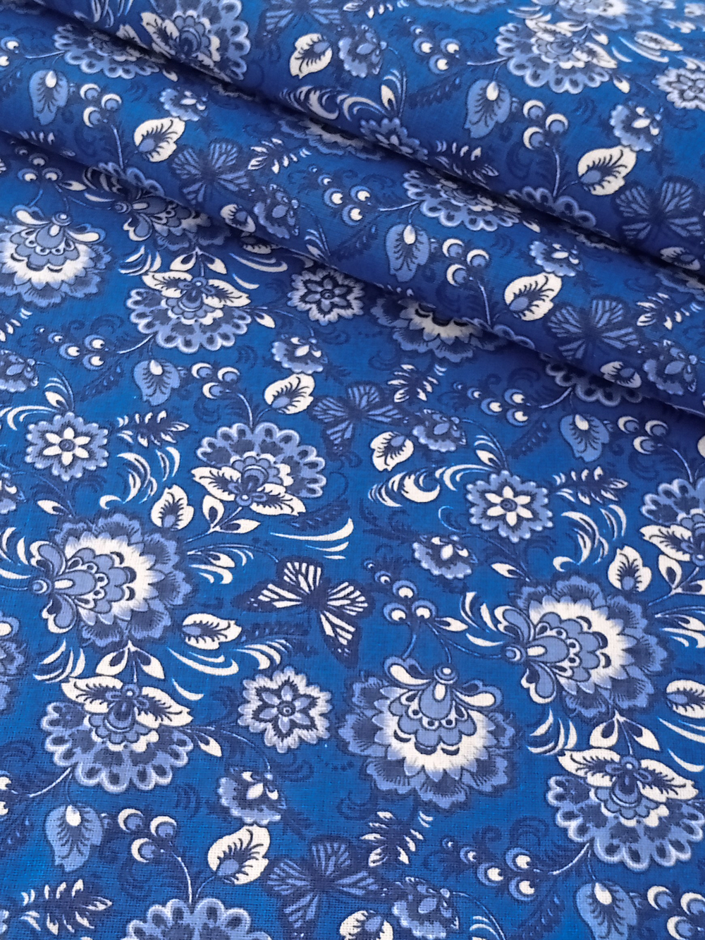 Ткань бязь плательная, рис. "Гжель", ширина 150 см, арт. 228