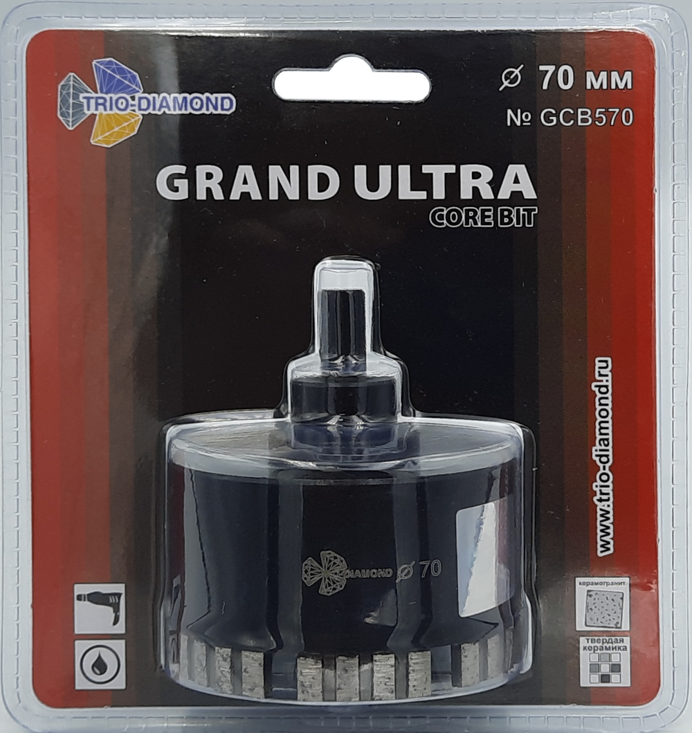 Коронка алмазная по керамограниту 70 мм Grand Ultra GCB570