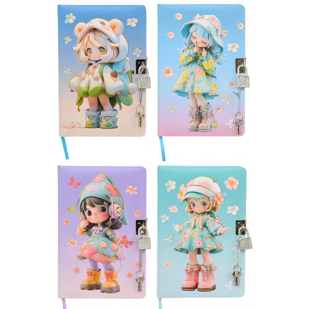 Блокнот детский Basir на замке, формат А5, серия "Девочка", яркая обложка, 80 листов, размер 19*12.5 см