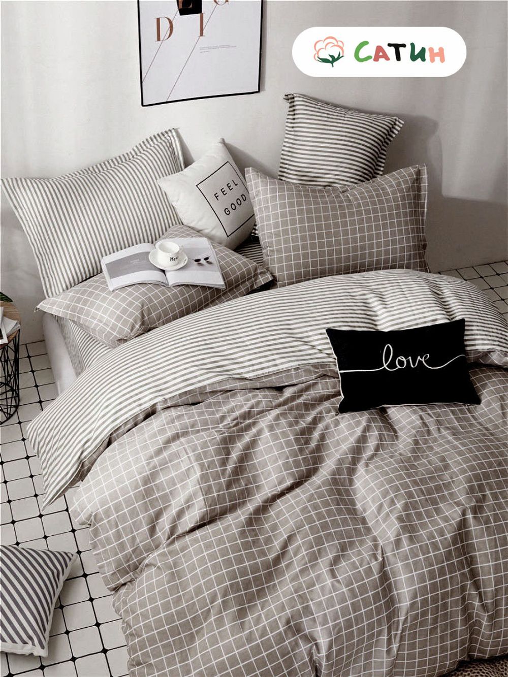 Постельное белье сатин Milky Garden "Мэри/Мэри (компаньон)" 2-спальное Наволочка 50x70 см 2 шт Простынь 240x215 см Пододеяльник 175x215 см