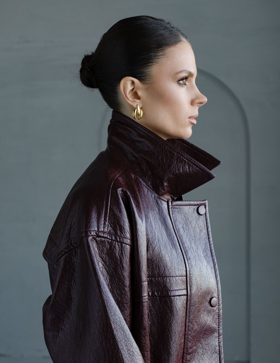 Парка из эко-кожи бордовая