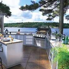 Тумба универсальная угловая правая с выдвижными полками, нержавеющая сталь, 90x122x61 см, Ontario, KuhniGrill