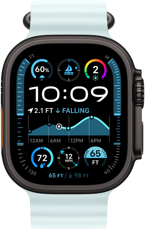 Часы Apple Watch Ultra 2, 49 мм, чёрный титан, ремешок Ocean голубого цвета
