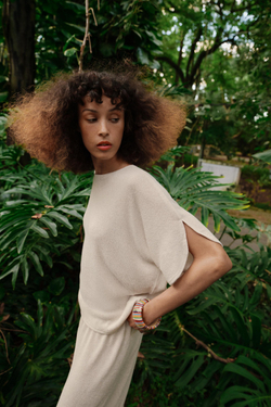 ZARA ТОП В СТИЛЕ РУСТИК С РУКАВАМИ-КРЫЛЫШКАМИ, СВЕТЛО-БЕЖЕВЫЙ