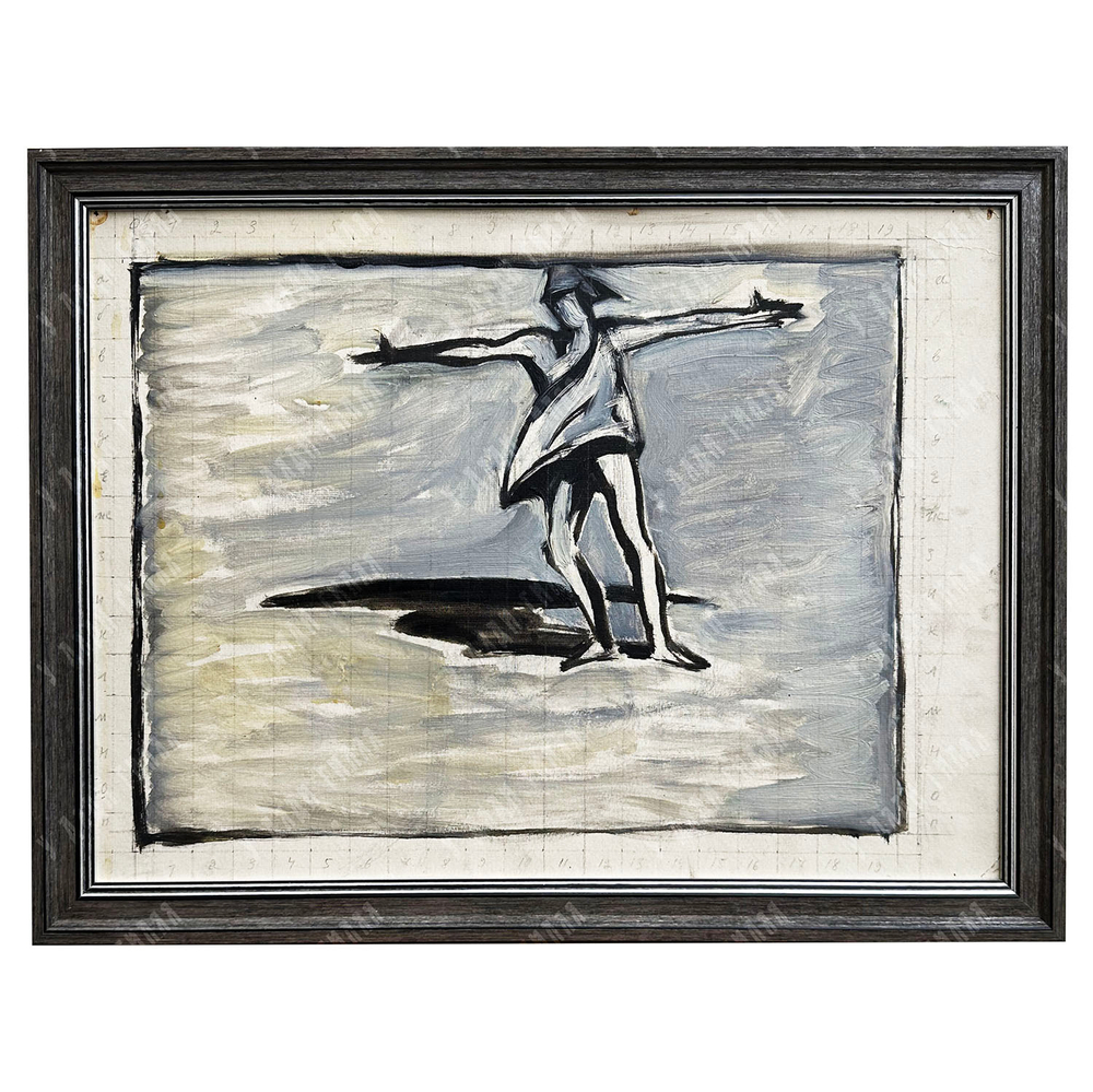 Динес Ю. С. Орлёнок с распростёртыми руками на сером фоне. Эскиз. Холст на картоне, масло. 1950