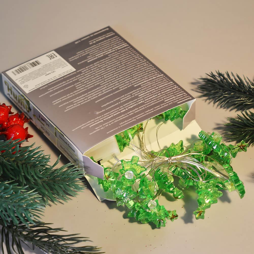 Гирлянда электрическая "Елочка новогодняя" 2м, 20 ламп LED, 1 режим, на батарейках, теплый бел.свет