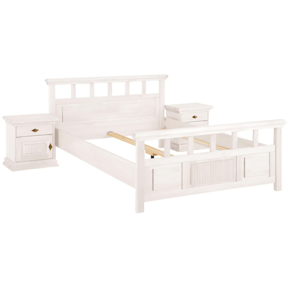 Двуспальная кровать 140х200 см Минск белая, из массива сосны в классическом стиле, с изголовьем, на ножках