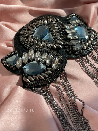 Эполет (наплечник декоративный) черный со стразами 12х7,5 см