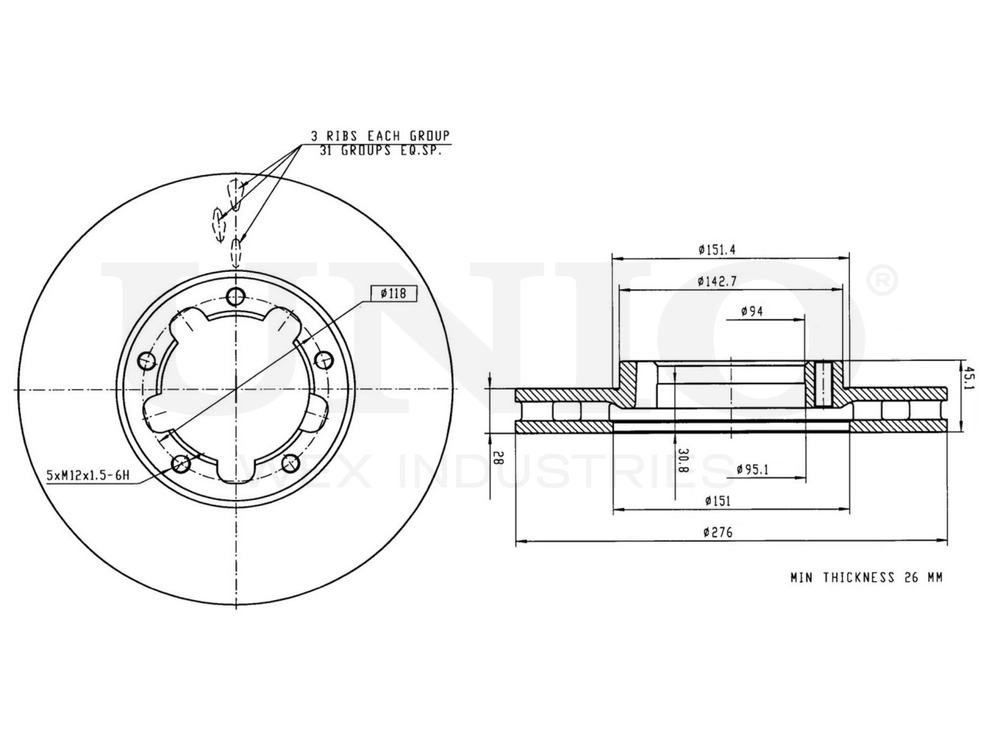 Диск тормозной передний UNIO BRD-20157