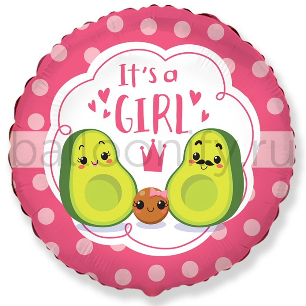 Фольгированная фигура, круг, IT'S A GIRL Авокадо/FM,18"/46СМ