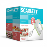 Миксер SCARLETT SC-HM40S15, 400 Вт, 5 скоростей, 2 венчика, 2 крюка для теста, белый/зеленый.