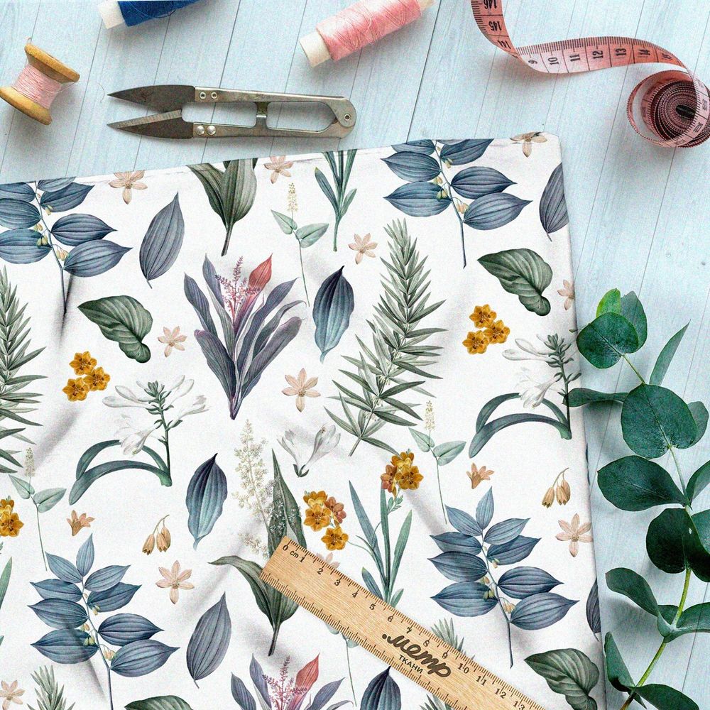 Ткань саржа маслом нарисованные полевые листья