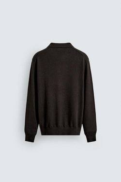 ZARA ТРИКОТАЖНОЕ ПОЛО КЛАССИЧЕСКОГО КРОЯ, ШОКОЛАДНЫЙ