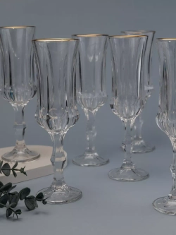 Набор бокалов для шампанского, 160 мл. 6 шт, с золотом