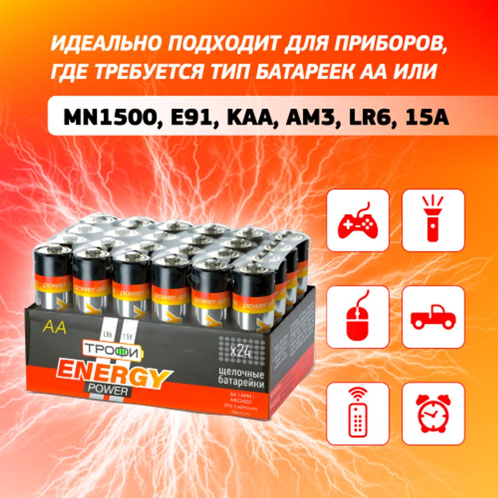 Батарейки Трофи LR6-24 bulk ENERGY POWER Alkaline