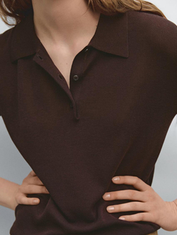 Massimo Dutti Хлопковая футболка поло, шоколадный