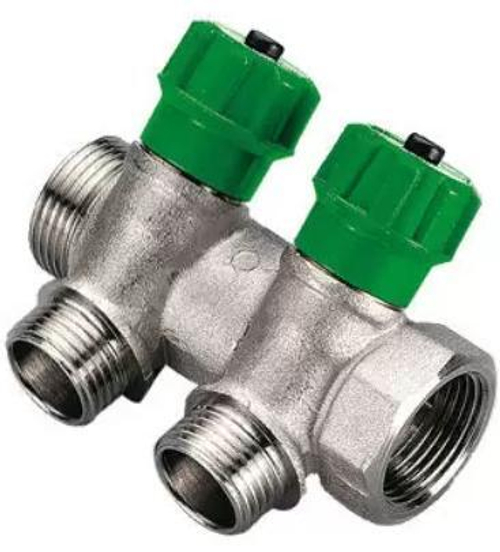 Коллектор TIEMME 1x1/2 на 2 вых с вентилями