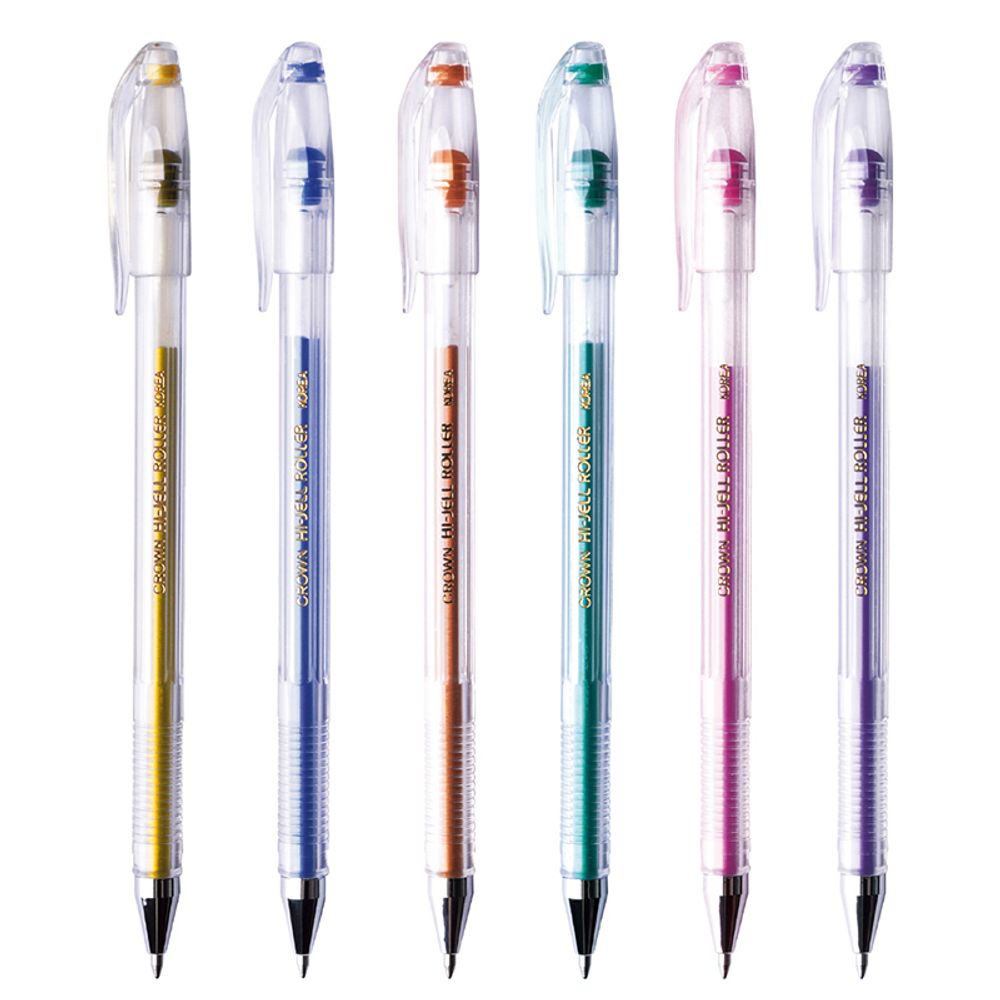Набор гелевых ручек Crown "Hi-Jell Metallic" 6шт., 06цв., 0,7мм, металлик, ПВХ уп., европодвес