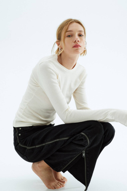 H&M Трикотажный топ с длинным рукавом, белый