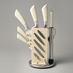 НАБОР НОЖЕЙ AGNESS С НОЖНИЦАМИ И МУСАТОМ НА ПЛАСТИКОВОЙ ПОДСТАВКЕ, 8 ПРЕДМЕТОВ (КОР=6НАБОР.)