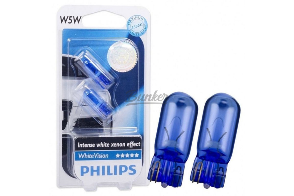 Галогенные лампы в габариты габарит PHILIPS W5w T10 White Vision, (компл.)
