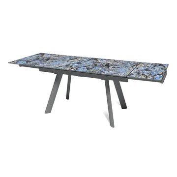 Стол "СТОУН" 140-220, керамика Lemurian Blue глянцевый , опоры черный муар