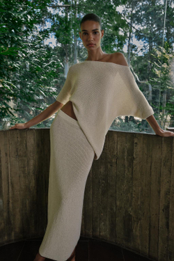 ZARA ТРИКОТАЖНЫЙ ТОП АСИММЕТРИЧНОГО КРОЯ, ПЕСОЧНЫЙ