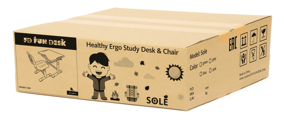 Комплект растущей детской мебели Fundesk Sole парта + стул + выдвижной ящик