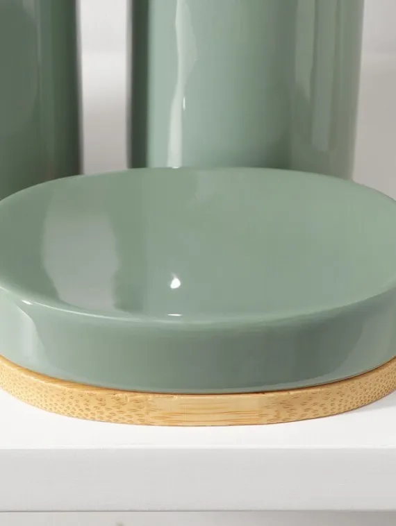 Набор аксессуаров для ванной комнаты SAVANNA «Джуно», 3 предмета (мыльница, дозатор для мыла, стакан), цвет зелёный