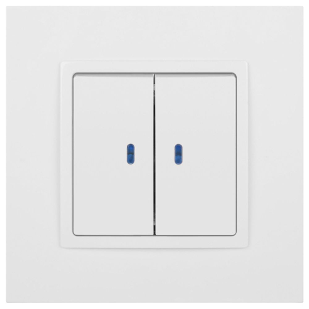 14-1105-01 ЭРА Выключатель двойной с подсветкой, 10АХ-250В, IP20, Эра Elegance, белый