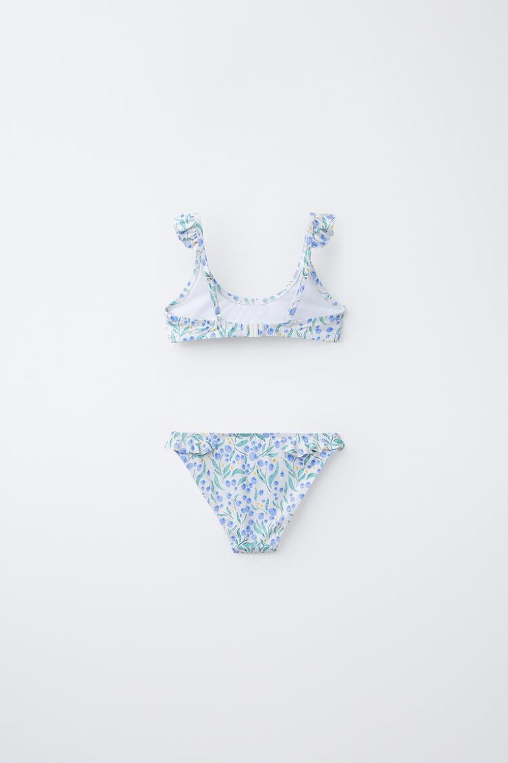 ZARA КУПАЛЬНИК С ПРИНТОМ «ЛИСТЬЯ», СИНИЙ