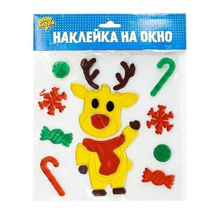 Наклейка гелевая на окно Олень Рождество