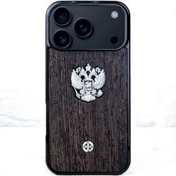 Эксклюзивный чехол iPhone с гербом России - Euphoria HM Premium - натуральное дерево, ювелирный сплав
