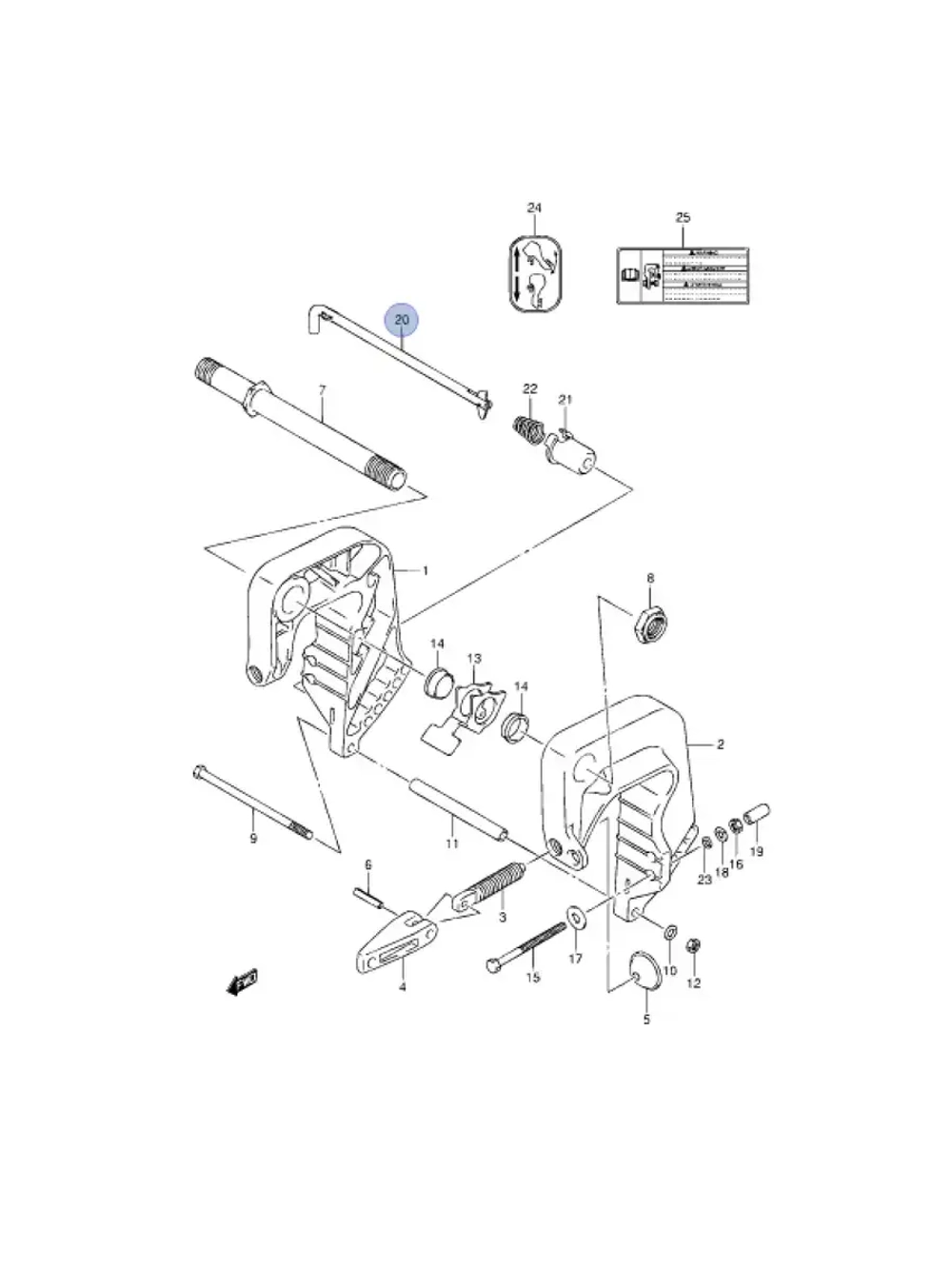 Шток фиксации положения двигателя DF9.9B-20A 45420-89L01-000