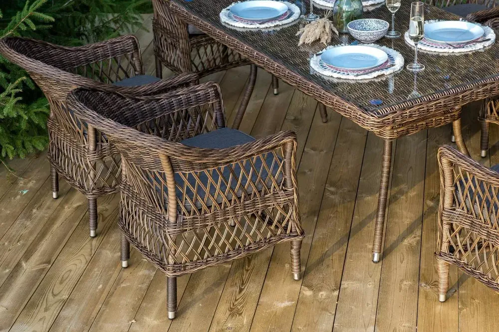 "Амароне" обеденная группа из искусственного ротанга на 6 персон, цвет коричневый