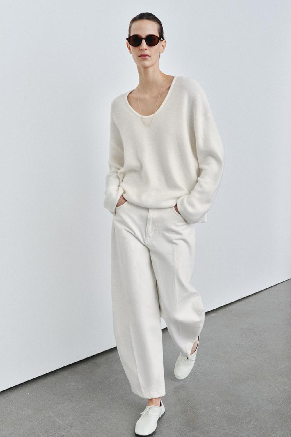 ZARA ДЖИНСЫ ZW COLLECTION BARREL С ВЫСОКОЙ ПОСАДКОЙ, БЕЛЫЙ