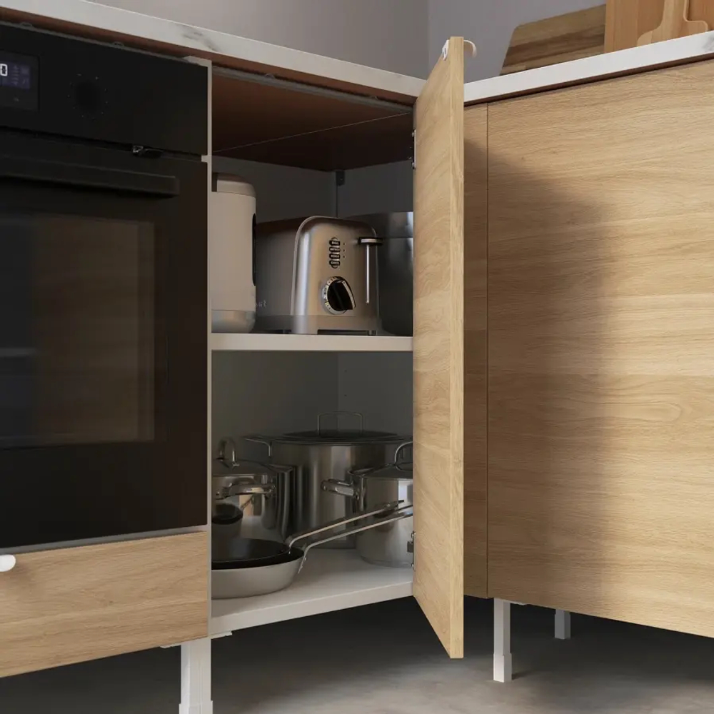 Угловой кухонный гарнитур - IKEA ENHET, 210.5х248.5х75 см, белый/имитация дуба, ЭНХЕТ ИКЕА